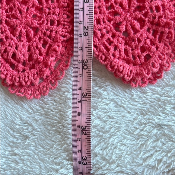 Open Knit Boho Bow Swim Cover Scalloped Hem Bright Coral Bohemian Festival - Picture 6 of 8